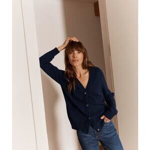 DEBBIE MORGAN Long Grey & Black Trim V Neck Cardigan S